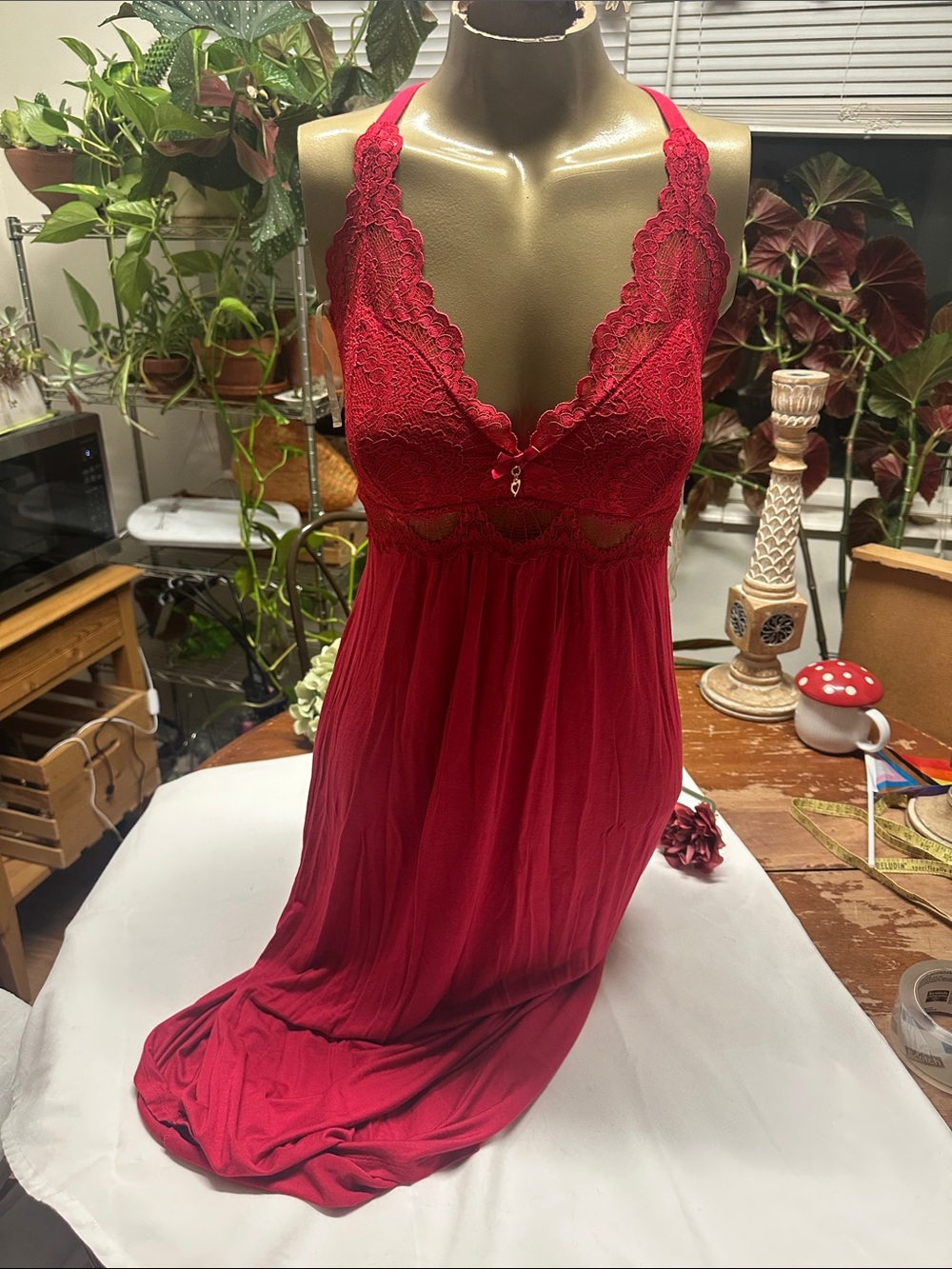 Red Lace Trim Chemise Nightgown - Thalia Sodi Women Intimates